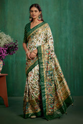Shop Off White Elegant Tussar Silk Saree with Ethnic Motif - Ready to Wear Collection-RTW-3945